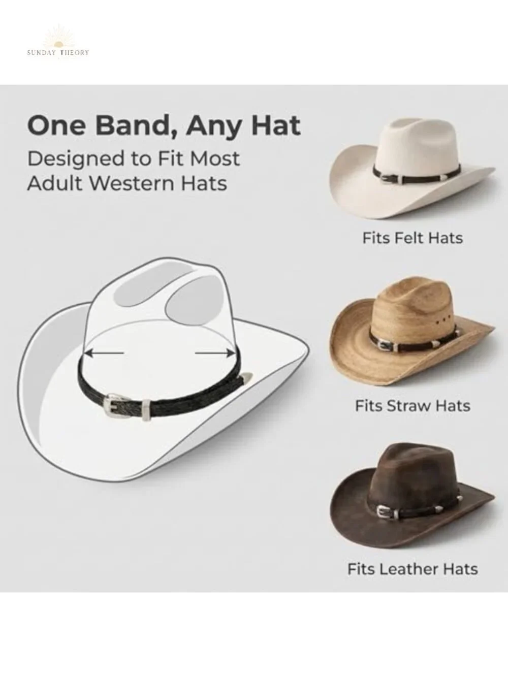 Horsehair Hat Band for Cowboy Hats, Adjustable Braided Ends, Western Style,